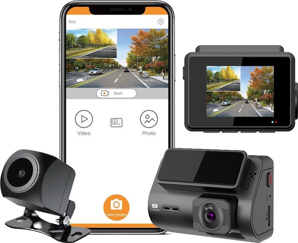 מצלמת רכב קדמית UHD 4K ואחורית FHD 2K ‏Premier פרימייר DVR4000