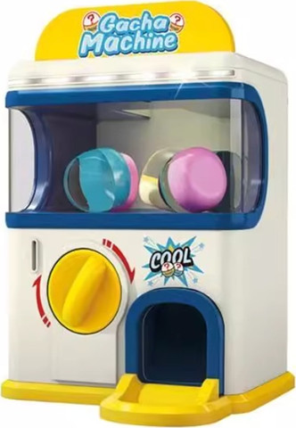 מכונת הפתעות ביצים ביתית Gacha Machine עם אורות, 6 מטבעות וקפסולות - כחול/לבן/צהוב