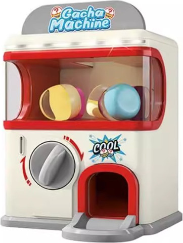 מכונת הפתעות ביצים ביתית Gacha Machine עם אורות, 6 מטבעות וקפסולות - אדום/לבן/אפור