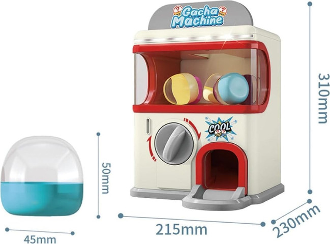 מכונת הפתעות ביצים ביתית Gacha Machine עם אורות, 6 מטבעות וקפסולות - אדום/לבן/אפור