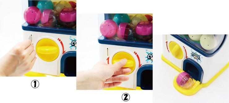 מכונת הפתעות ביצים ביתית Gacha Machine עם אורות, 6 מטבעות וקפסולות - אדום/לבן/אפור