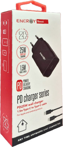 ראש מטען 25W כולל כבל Energy USB Type C To C אנרג'י PD25W