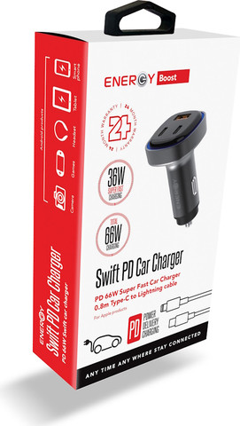 מטען רכב Energy 65W אנרג'י Swift 1C+1A PD65W