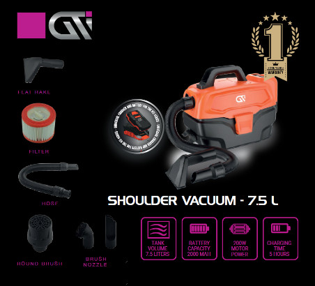 שואב אבק כתף נייד נטען – 7.5 ליטר + סוללה נטענת 2Ah 18VA + מטען מהיר