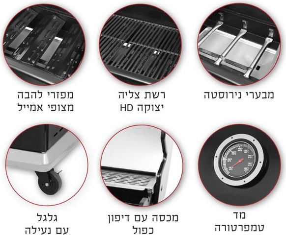 גריל גז 2 מבערים כולל שני מדפי צד מתקפלים Amgazit אמגזית Red Heat 34070
