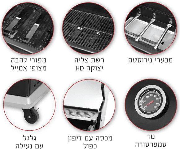 גריל גז 2 מבערים כולל שני מדפי צד מתקפלים Amgazit אמגזית Red Heat 34070