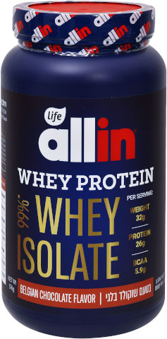 ALL IN אבקת חלבון ISOLATE צנצנת בטעם שוקולד בלגי