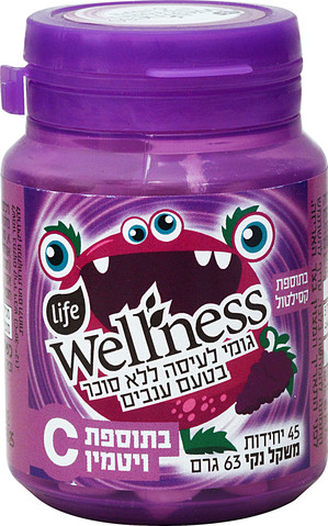 וולנס מסטיק ללא סוכר בתוספת סידן וויטמין C בטעם ענבים