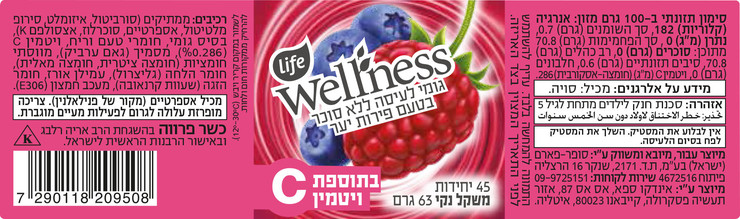 וולנס מסטיק ללא תוספת סוכר בטעם פירות יער
