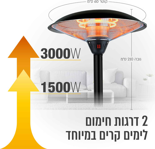 פטריית חימום חשמלית הלוגן 3000W בצבע שחור דגם ONO-3000