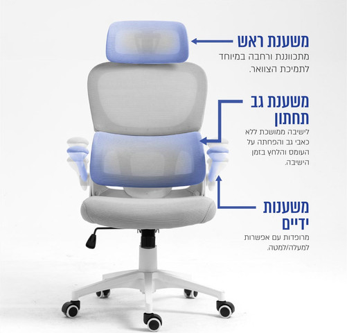 כיסא מנהל ארגונומי עם גב רשת ומשענת ראש דגם ARCTIC-W מבית CARBON