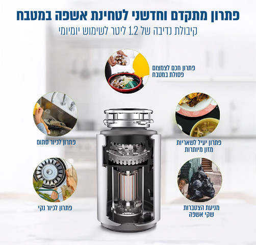 טוחן אשפה 1.25 כ"ס כולל מתג אלחוטי דגם GRANITOR