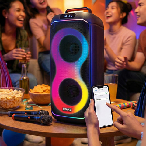בידורית  BOOMIX-82 2500W דאבל 8 עם 2 מיקרופונים אלחוטיים שחור דום DOME