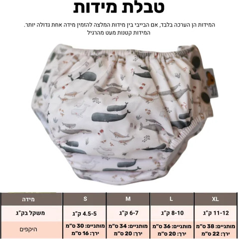 חיתול שחייה רב פעמי עולם הלוויתנים