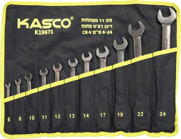 סט 11 מפתחות רינג רצט פתוח 6 – 24 ממ CR – V - KASCO