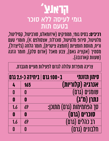 קראנצ' גומי לעיסה ללא סוכר בטעם תות