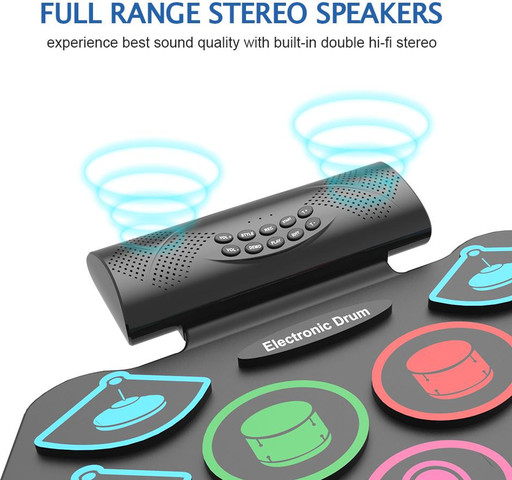 תופים אלקטרוניים עם רמקולים מובנים SENSEI PHASE-9 PRO חיבור BT + USB + שני פדלים + מקלות הקשה מעץ + 7 סגנונות תופים