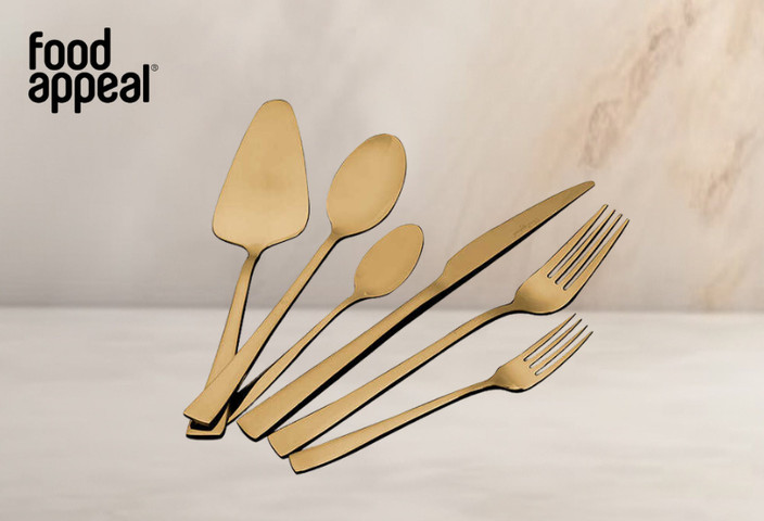 סט סכו"ם יוקרתי 61 חל' 18/10 זהב CRYSTALIN FLAT GOLD מבית Food appeal
