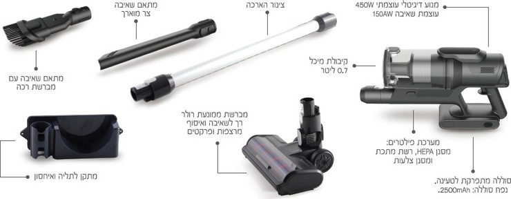 שואב אבק אלחוטי נטען Electro Hanan אלקטרו חנן Voom4 EL-6700