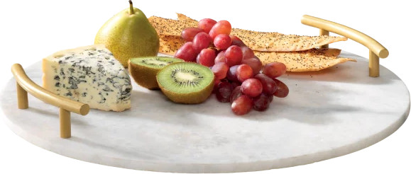 מגש שיש בעל ידיות בצבע זהב.