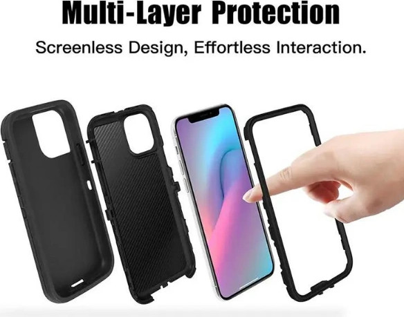 כיסוי לאייפון iPhone 15 Pro Max קשיח 3 שכבות עם קליפס לחגורה