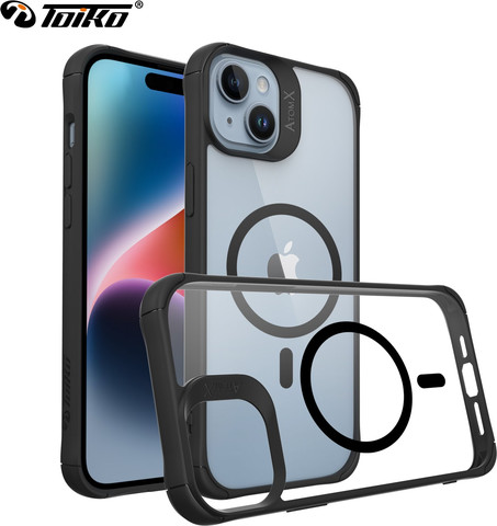 כיסוי לאייפון iPhone 15 שקוף שחור Toiko AtomX Magsafe