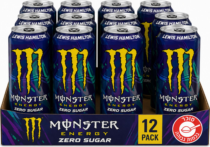 משקה ללא סוכר Monster Lewis Hamilton Energy - מגש 12 יחידות