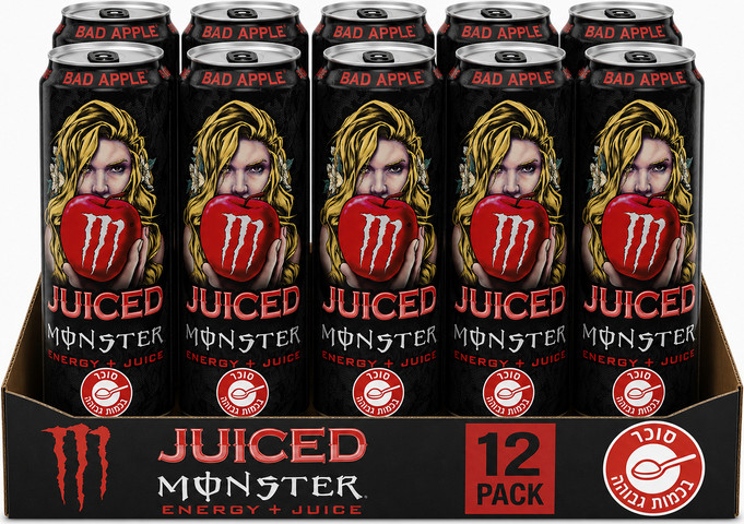 מגש משקה אנרגיה מוגז Monster Energy Bad Apple - 12 יחידות