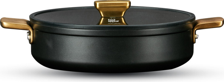 סוטאז' 32 ס"מ  ENIGMA NONSTICK  ליטר שחור ידיות זהב מבית Food appeal