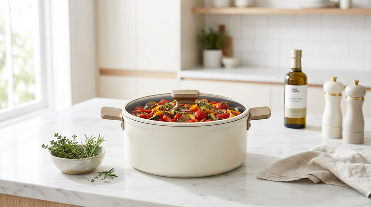סיר 20 ס"מ 2.85 ליטר ENIGMA NONSTICK קרם ידיות שמפניה מבית  Food appeal