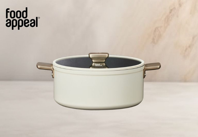 סיר 28 ס"מ 7.1 ליטר ENIGMA NONSTICK קרם ידיות שמפניה מבית  Food appeal