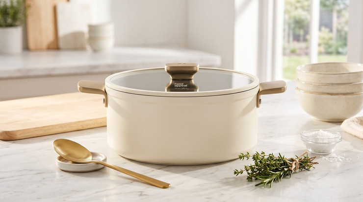 סיר 28 ס"מ 7.1 ליטר ENIGMA NONSTICK קרם ידיות שמפניה מבית  Food appeal
