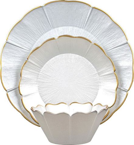 סט צלחות 18 חלקים זכוכית  LOTUS WHITE PEARL GOLD לבן פנינה מבית food appeal