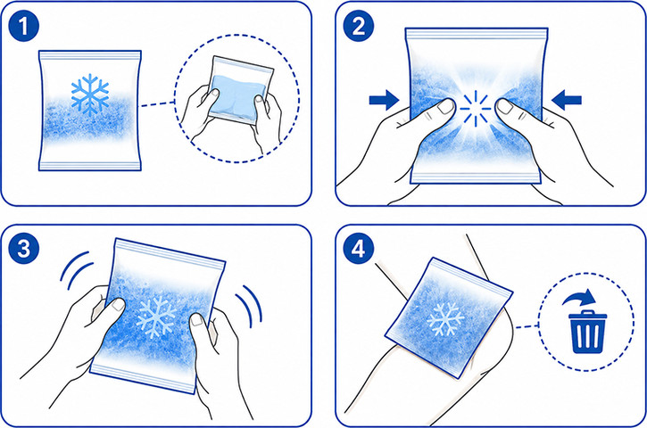 קרח יבש מיידי להפעלה עצמית 1 שקית חד־פעמי Instant Ice Pack