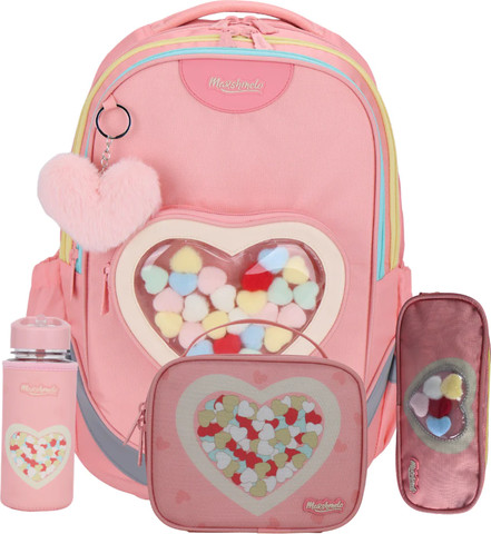 סט 9 ב 1 תיק בית ספר כולל עגלת טרולי דגם לב שקוף Dramland Deluxe מבית Marshmelo צבע תכלת