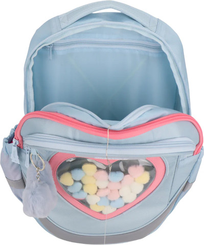סט 9 ב 1 תיק בית ספר כולל עגלת טרולי דגם לב שקוף Dramland Deluxe מבית Marshmelo צבע תכלת