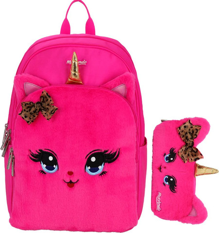 תיק בית ספר חצי אורטופדי פרוותי עם קלמר מסדרת Fluffy Pack מבית Marshmelo דגם חתולה