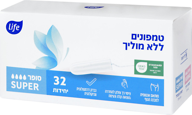 לייף טמפונים ללא מוליך סופר 32 יח