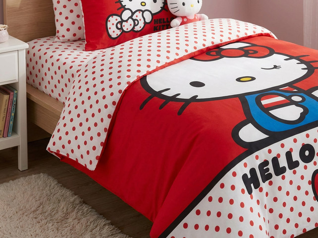 מצעי ילדים ונוער 100% כותנה - HELLO KITTY RETRO - סט מצעים נוער