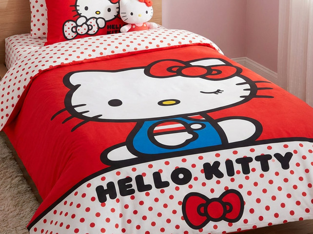 מצעי ילדים ונוער 100% כותנה - HELLO KITTY RETRO - סט מצעים נוער