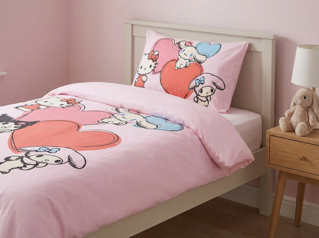מצעי ילדים ונוער 100% כותנה - HELLO KITTY FREINDS - סט מצעים יחיד