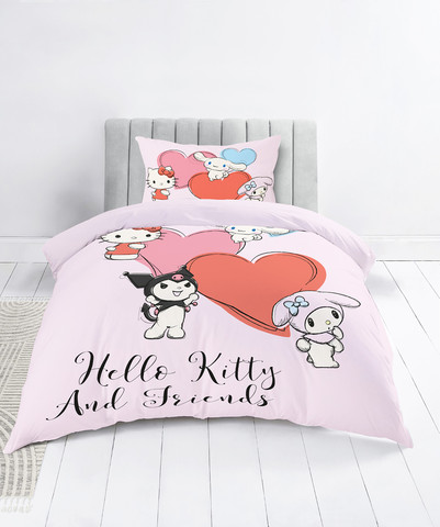 מצעי ילדים ונוער 100% כותנה - HELLO KITTY FREINDS - סט מצעים יחיד