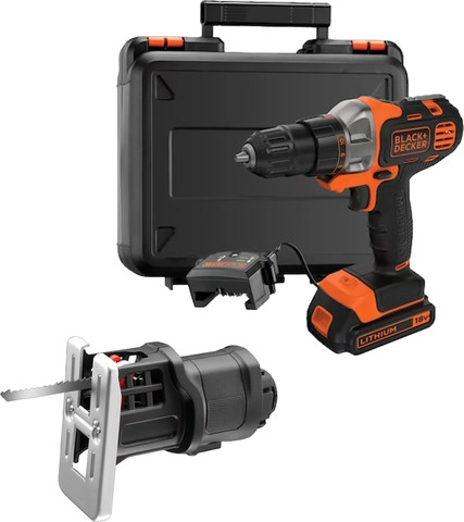 באנדל מקדחה/מברגה MULTIEVO 18V עם ראש מסור אנכי מבית Black+Decker
