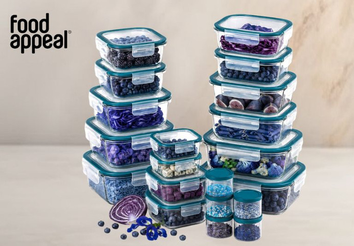 סט 20 יח' כלי איחסון זכוכית עם מכסה טורקיז GLASS CLOC