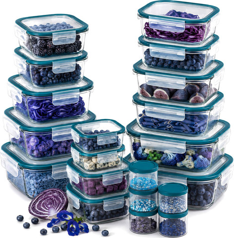 סט 20 יח' כלי איחסון זכוכית עם מכסה טורקיז GLASS CLOC