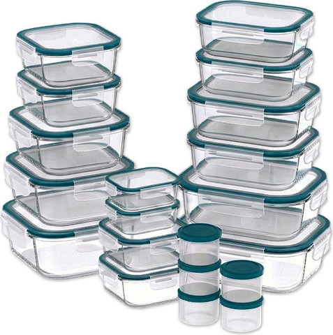 סט 20 יח' כלי איחסון זכוכית עם מכסה טורקיז GLASS CLOC