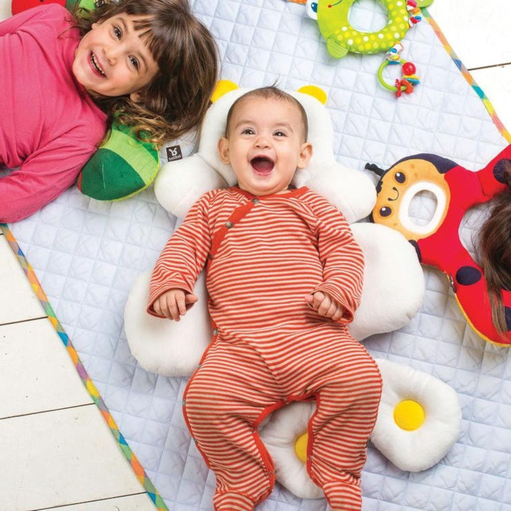 מקטין מרופד לתינוק, דו-צדדי עם תמיכת ראש לסלקל / עגלה / כיסא בטיחות - לבן/טורקיז