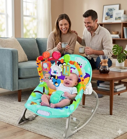 טרמפולינה רוטטת ומנגנת מעוצבת לתינוק במשקל 0-18 ק״ג Benbat Funtasy  - צבע כחול