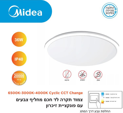 צמוד תקרה 36W CCT מסגרת לבנה/פונקציית זיכרון/קוטר 38 ס"מ