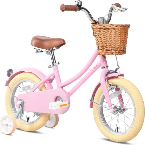 אופניים בעיצוב וינטג' לילדים קונקט סטייל Connect Style גלגלי "14, גלגלי עזר וסלסלה לגילאי 3-4 - ורוד